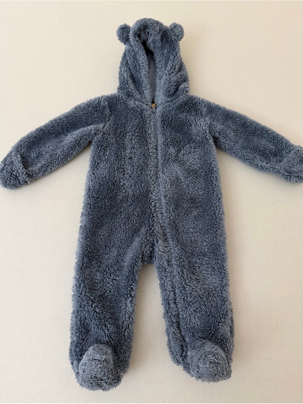 Cozy Blue Fleece Baby One-Piece with Hood